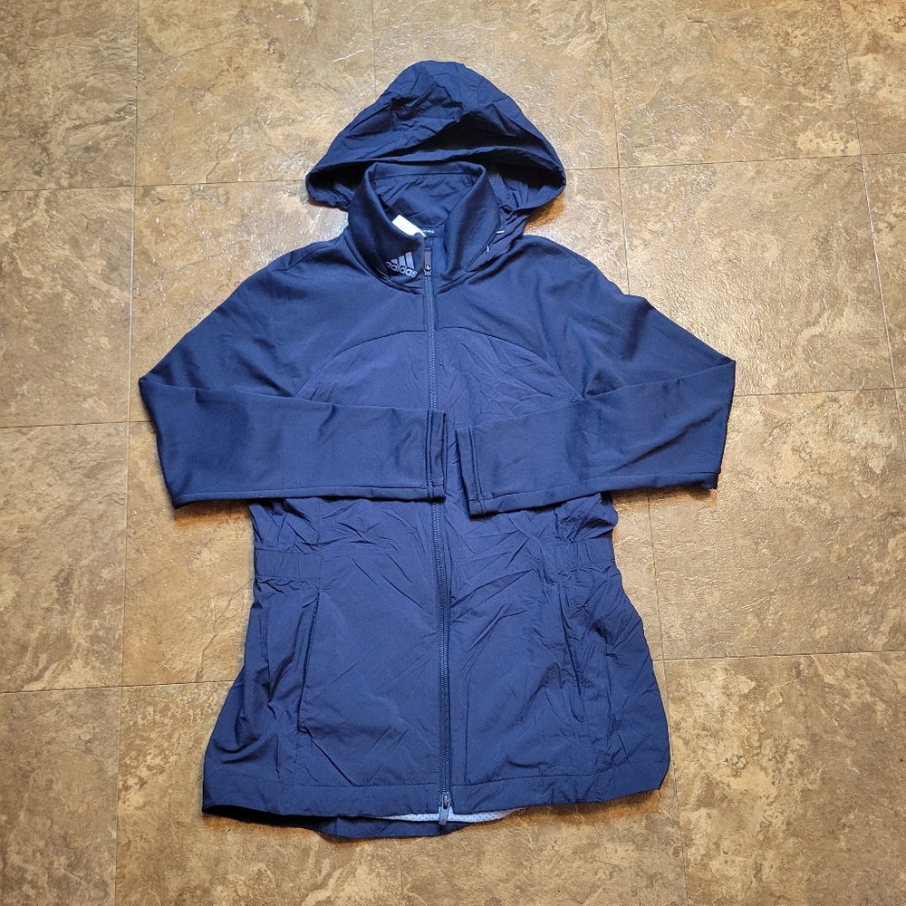 Adidas Full Zip Parka Jacket Womens Medium M Blue Long Sleeve Hooded Outdoor